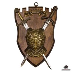 Miniature Chestplate And Swords On Display Plaque