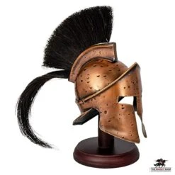 Mini Spartan Helmet (Antique Bronze) With Stand -Knight Equipment Store ah6078m c mini antique bronze spartan helm 2 1