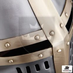 Crusader Great Helm - 16 Gauge - Brass 8 Crusader Great Helm - 16 Gauge - Brass -Knight Equipment Store mh h0909b 003