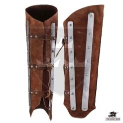 14th Century Reinforced Suede Greaves - Brown -Knight Equipment Store mhr a0933s 002