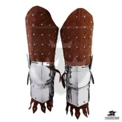 Brown 14th Century Reinforced Suede Cuisses - 17 Gauge