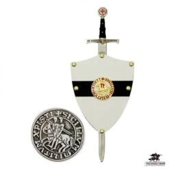 Templar Sword Letter Opener, Shield Mount & Seal Gift Set