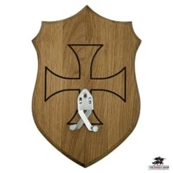 Oak Sword Mount Set - Templar Cross -Knight Equipment Store woodenplaque cross metalhanger 1