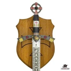 Oak Sword Mount Set - Templar Cross -Knight Equipment Store woodenplaque cross sword 1